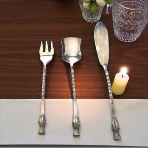 3 pc Antique John Batt Silverplate Cocktail Condiment Utensil Fork Spoon Set